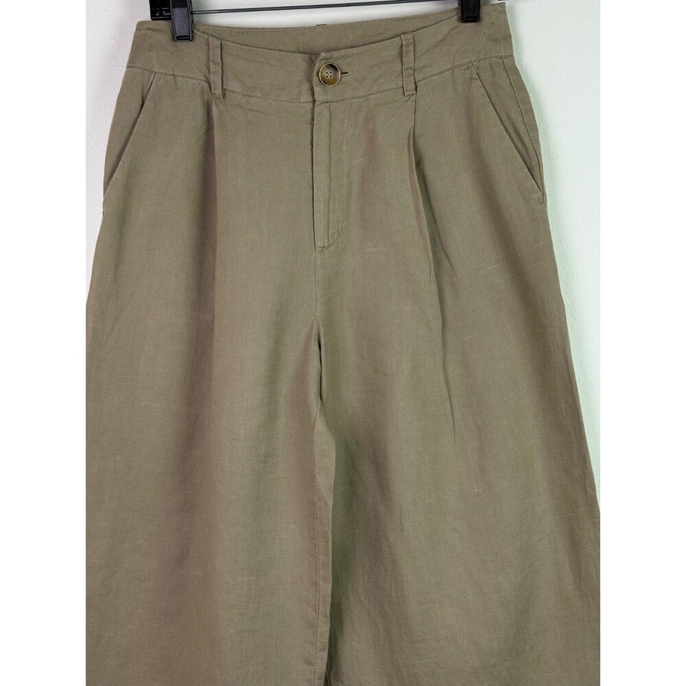 Zara Linen Wide Leg Pants Small Tan High Rise Minimalist Summer Coastal - Picture 3 of 7